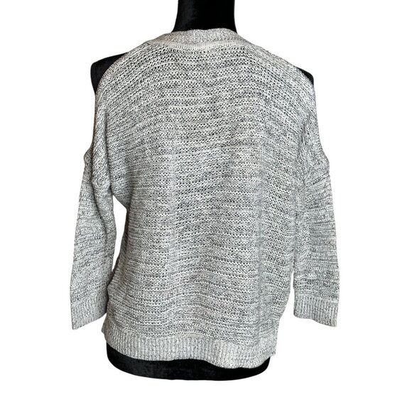 Express Open Shoulder Knit Sweater Womens Size Small Crew Neck Grey Black - Picture 5 of 16